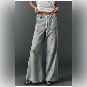 Anthropologie Pilcro Flare Jeans with Heart and Angel Print Small